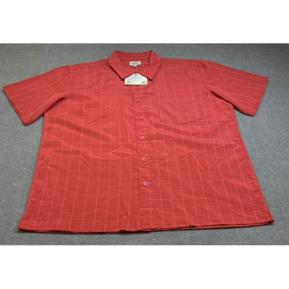 NWT Trader Bay Button Down Shirt Men XL Red Grid Short Sleeve Casual Tropical